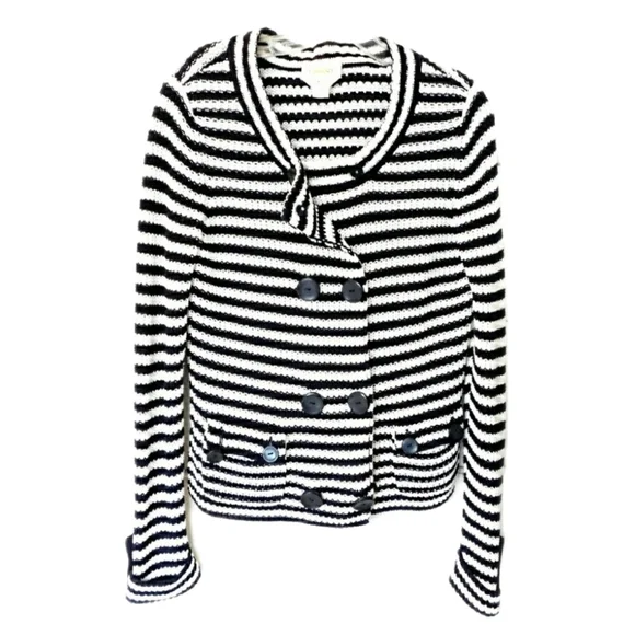 Talbots Womens Blk & White Stripe Knit Double Brested Casual Sweater Jacket Sz S - Picture 5 of 9